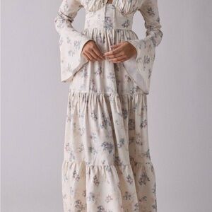Urban Outfitters Cream Floral Long Sleeve Dress